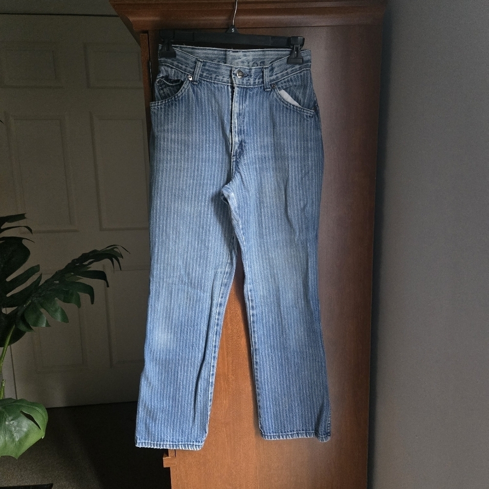 Vintage Chic Blue Striped Straight Leg Jeans